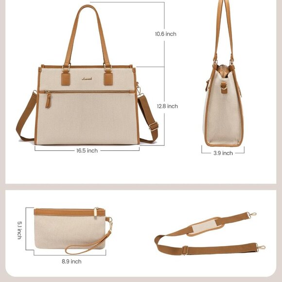 Women's 15.6 inch Jute Computer Tote Bag - Large Capacity Handbag with Clutch Pu - Picture 4 of 8